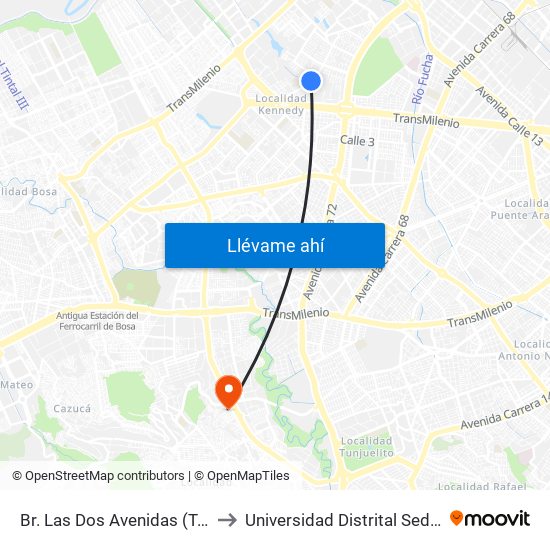 Br. Las Dos Avenidas (Tv 78c - Dg 7a) to Universidad Distrital Sede Tecnológica map