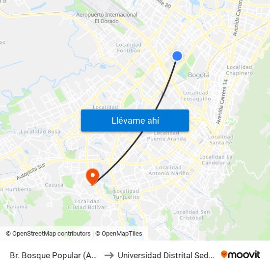 Br. Bosque Popular (Ac 63 - Kr 69f) to Universidad Distrital Sede Tecnológica map