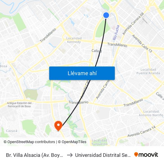 Br. Villa Alsacia (Av. Boyacá - Cl 12a) (A) to Universidad Distrital Sede Tecnológica map