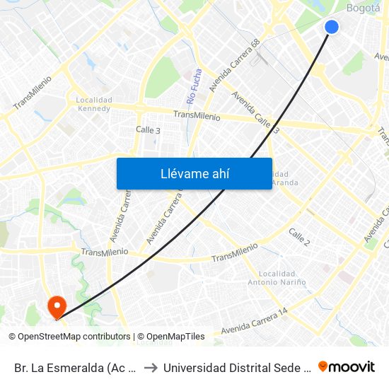 Br. La Esmeralda (Ac 53 - Kr 57) to Universidad Distrital Sede Tecnológica map