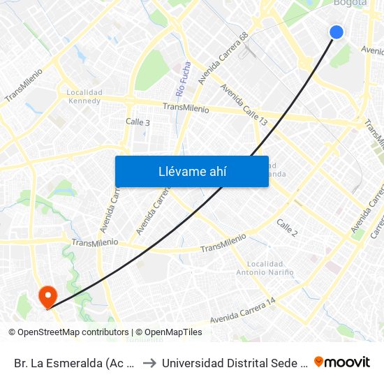 Br. La Esmeralda (Ac 53 - Ak 50) to Universidad Distrital Sede Tecnológica map