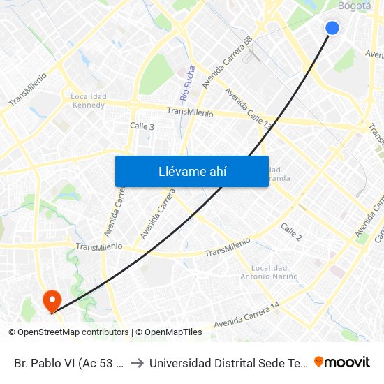 Br. Pablo VI (Ac 53 - Kr 54) to Universidad Distrital Sede Tecnológica map