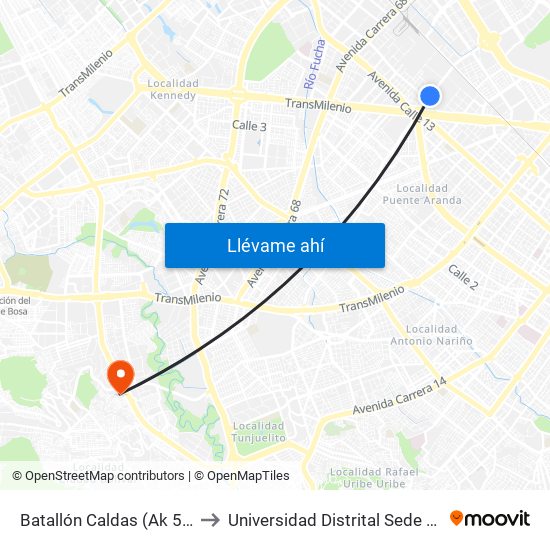 Batallón Caldas (Ak 50 - Ac 17) to Universidad Distrital Sede Tecnológica map