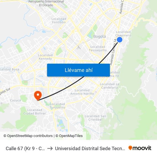 Calle 67 (Kr 9 - Cl 67) to Universidad Distrital Sede Tecnológica map