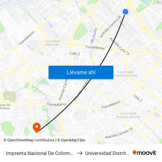 Imprenta Nacional De Colombia (Ak 68 - Av. Esperanza) (A) to Universidad Distrital Sede Tecnológica map