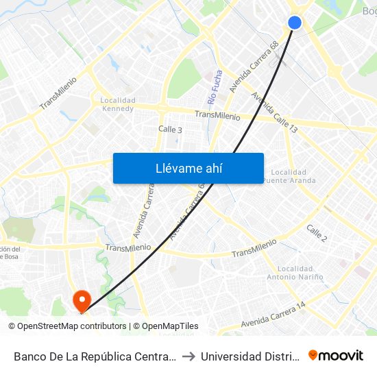 Banco De La República Central De Efectivo (Ak 68 - Ac 26) (A) to Universidad Distrital Sede Tecnológica map