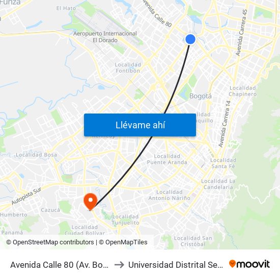 Avenida Calle 80 (Av. Boyacá - Cl 78) (A) to Universidad Distrital Sede Tecnológica map