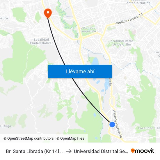 Br. Santa Librada (Kr 14l - Cl 73b Sur) (A) to Universidad Distrital Sede Tecnológica map
