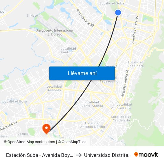 Estación Suba - Avenida Boyacá (Av. Boyacá - Cl 128b) to Universidad Distrital Sede Tecnológica map