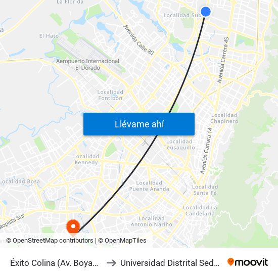 Éxito Colina (Av. Boyacá - Cl 146b) to Universidad Distrital Sede Tecnológica map