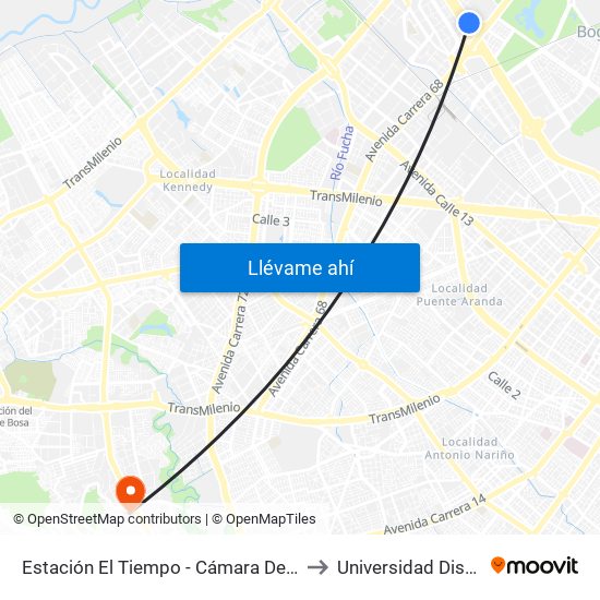 Estación El Tiempo - Cámara De Comercio De Bogotá (Ac 26 - Kr 68b Bis) to Universidad Distrital Sede Tecnológica map