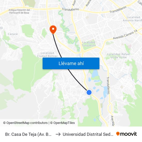 Br. Casa De Teja (Av. Boyacá - Kr 15) to Universidad Distrital Sede Tecnológica map