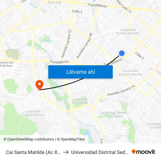 Cai Santa Matilde (Ac 8 Sur - Kr 32d) to Universidad Distrital Sede Tecnológica map