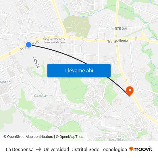 La Despensa to Universidad Distrital Sede Tecnológica map