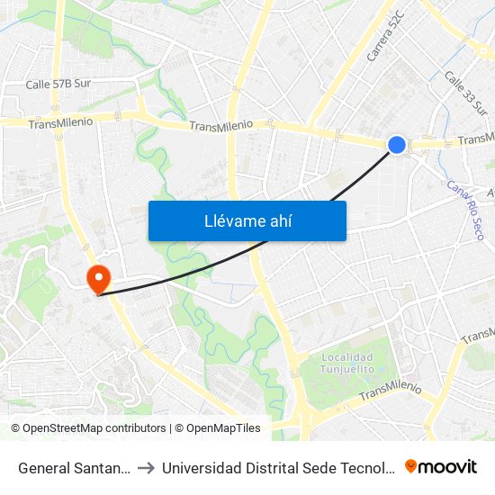 General Santander to Universidad Distrital Sede Tecnológica map