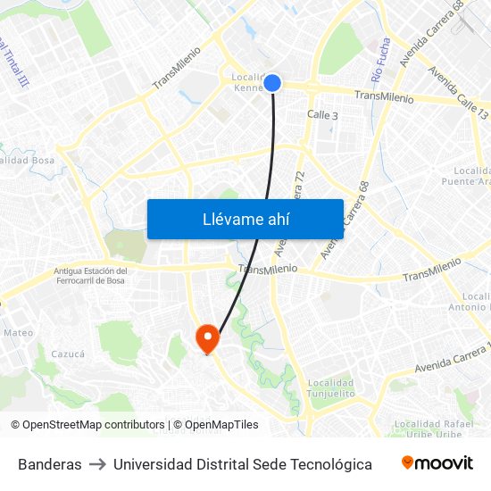 Banderas to Universidad Distrital Sede Tecnológica map