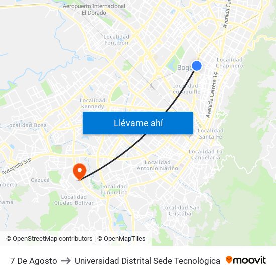 7 De Agosto to Universidad Distrital Sede Tecnológica map