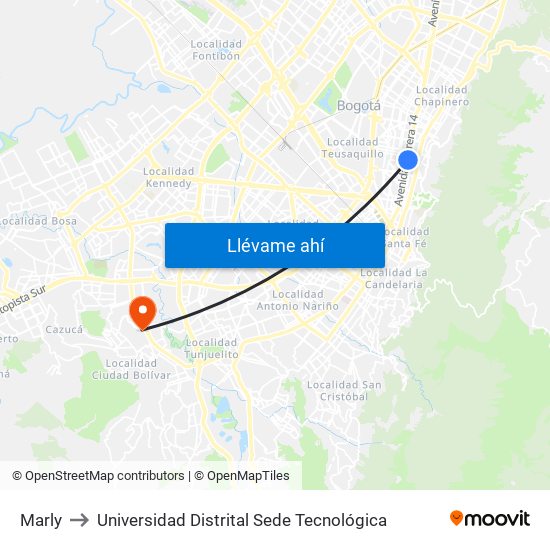 Marly to Universidad Distrital Sede Tecnológica map