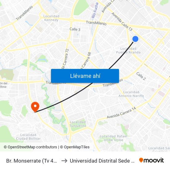 Br. Monserrate (Tv 42 - Cl 11a) to Universidad Distrital Sede Tecnológica map