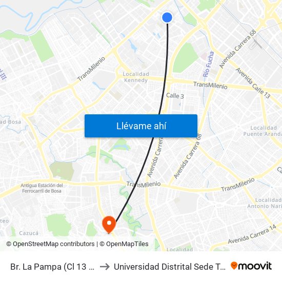Br. La Pampa (Cl 13 - Kr 80d) to Universidad Distrital Sede Tecnológica map