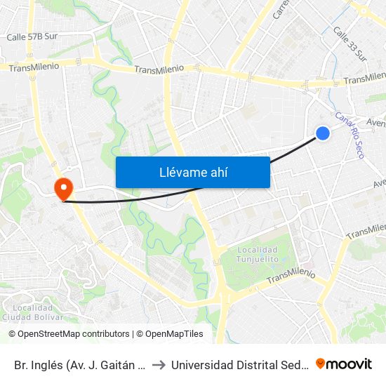 Br. Inglés (Av. J. Gaitán C. - Cl 41 Sur) to Universidad Distrital Sede Tecnológica map