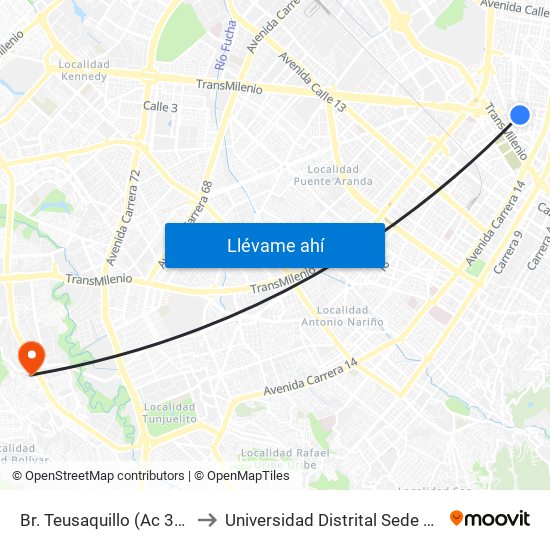 Br. Teusaquillo (Ac 34 - Ak 19) to Universidad Distrital Sede Tecnológica map