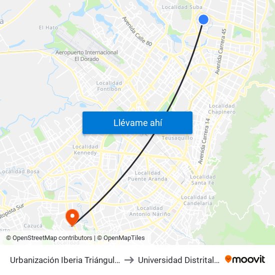 Urbanización Iberia Triángulo II (Av. Villas - Cl 130a) to Universidad Distrital Sede Tecnológica map