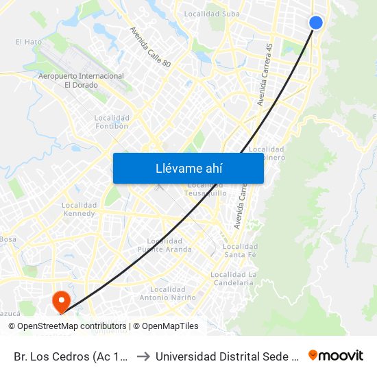 Br. Los Cedros (Ac 147 - Kr 7f) to Universidad Distrital Sede Tecnológica map