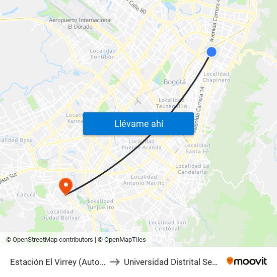 Estación El Virrey (Auto Norte - Cl 88) to Universidad Distrital Sede Tecnológica map