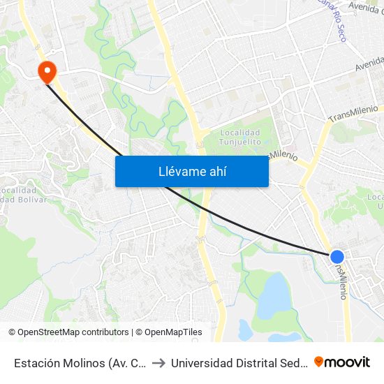 Estación Molinos (Av. Caracas - Kr 7) to Universidad Distrital Sede Tecnológica map