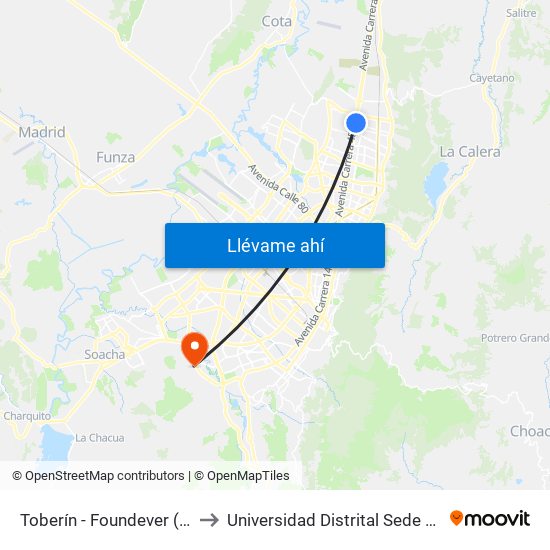 Toberín - Foundever (Lado Sur) to Universidad Distrital Sede Tecnológica map