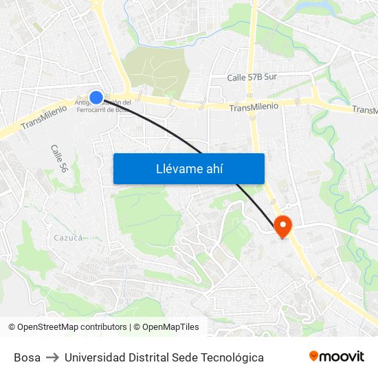 Bosa to Universidad Distrital Sede Tecnológica map