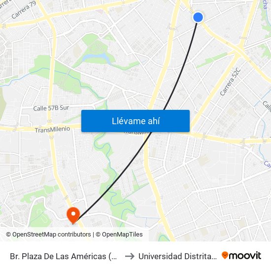 Br. Plaza De Las Américas (Av. 1 De Mayo - Kr 69c) (E) to Universidad Distrital Sede Tecnológica map