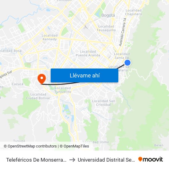 Teleféricos De Monserrate (Ac 20 - Kr 1) to Universidad Distrital Sede Tecnológica map