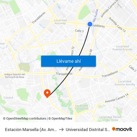 Estación Marsella (Av. Américas - Kr 69c) (A) to Universidad Distrital Sede Tecnológica map