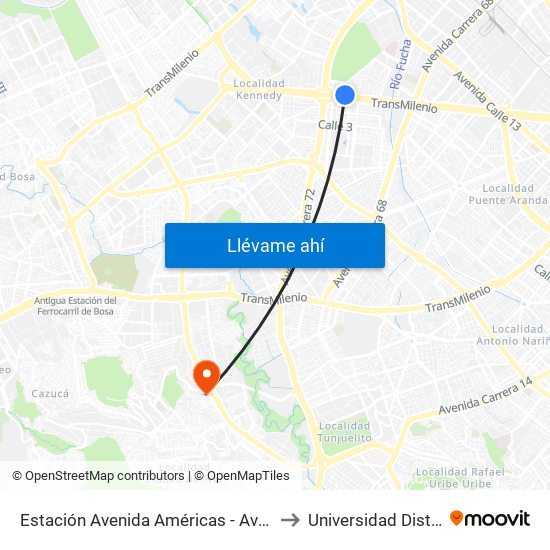 Estación Avenida Américas - Avenida Boyacá (Av. Américas - Kr 71b Bis) to Universidad Distrital Sede Tecnológica map