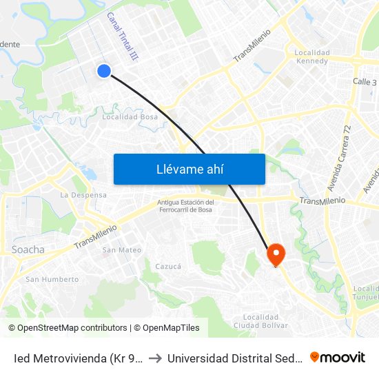 Ied Metrovivienda (Kr 92 - Cl 72 Sur) to Universidad Distrital Sede Tecnológica map
