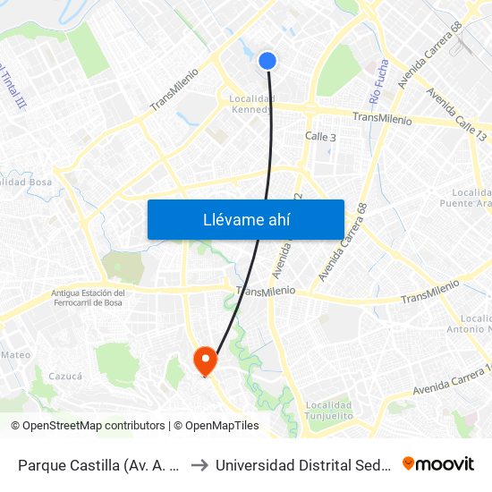 Parque Castilla (Av. A. Mejía - Cl 7c) to Universidad Distrital Sede Tecnológica map