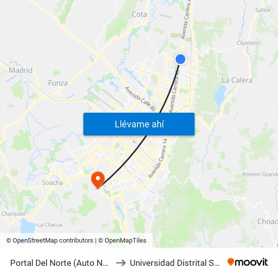 Portal Del Norte (Auto Norte - Cl 172a) (B) to Universidad Distrital Sede Tecnológica map