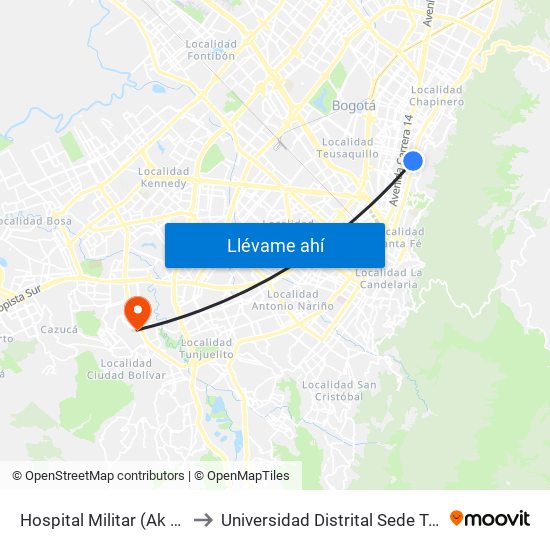 Hospital Militar (Ak 7 - Cl 50) to Universidad Distrital Sede Tecnológica map