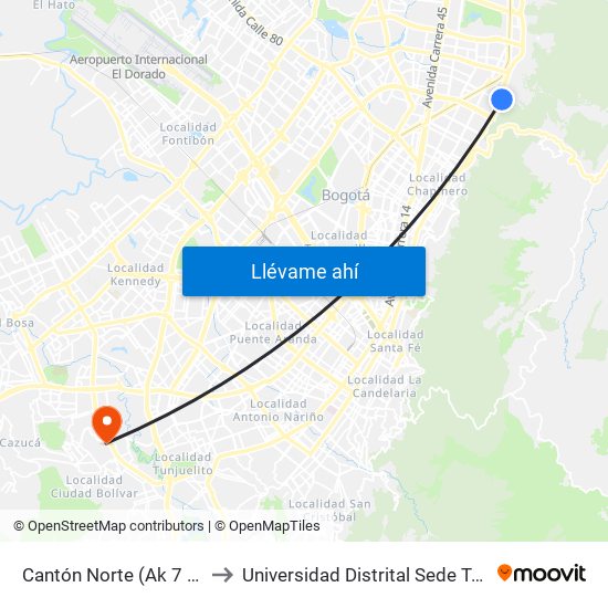 Cantón Norte (Ak 7 - Cl 106) to Universidad Distrital Sede Tecnológica map