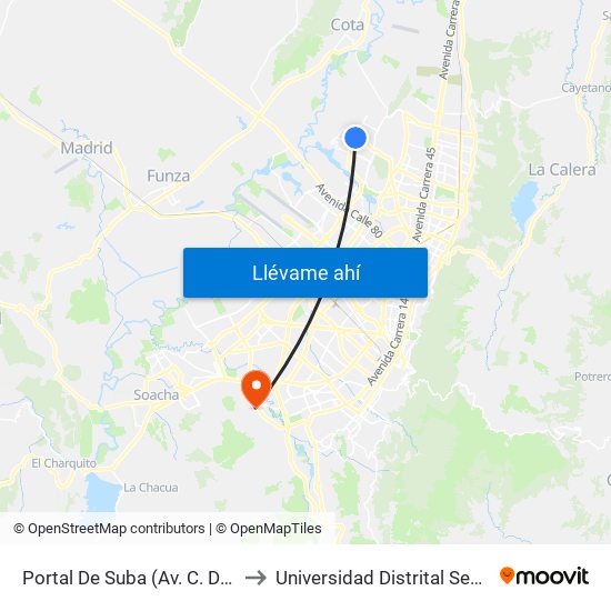 Portal De Suba (Av. C. De Cali - Cl 142) to Universidad Distrital Sede Tecnológica map