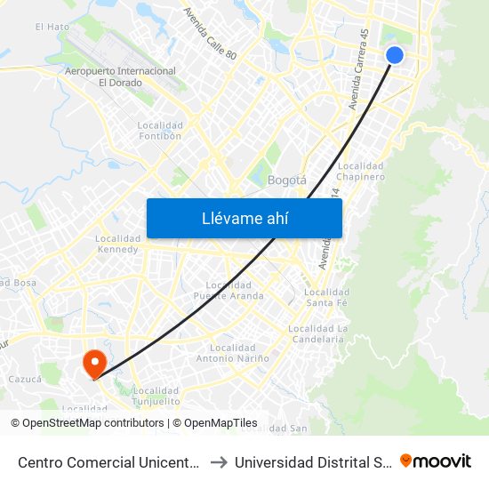 Centro Comercial Unicentro (Ac 127 - Kr 14a) to Universidad Distrital Sede Tecnológica map