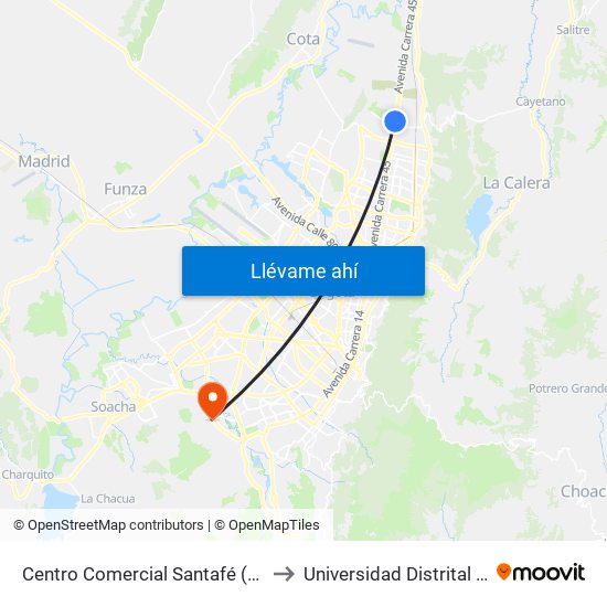 Centro Comercial Santafé (Auto Norte - Cl 187) (B) to Universidad Distrital Sede Tecnológica map