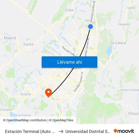 Estación Terminal (Auto Norte - Cl 191) (B) to Universidad Distrital Sede Tecnológica map