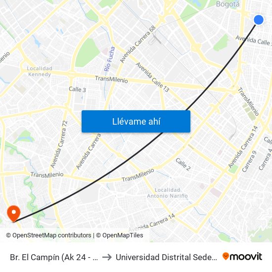 Br. El Campín (Ak 24 - Cl 61d Bis) to Universidad Distrital Sede Tecnológica map