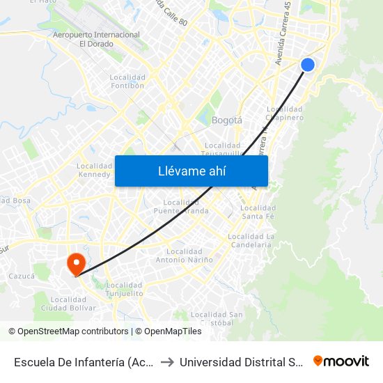 Escuela De Infantería (Ac 100 - Kr 11a) (B) to Universidad Distrital Sede Tecnológica map