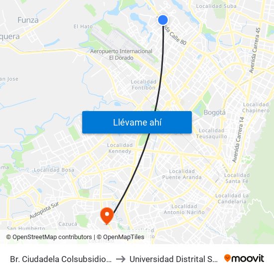 Br. Ciudadela Colsubsidio (Ac 80 - Kr 112a) to Universidad Distrital Sede Tecnológica map