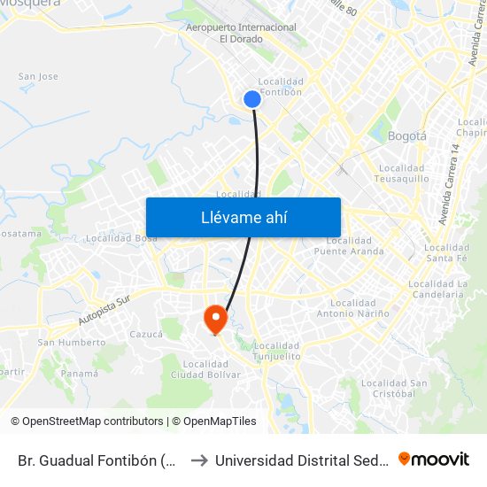 Br. Guadual Fontibón (Cl 17 - Kr 96h) to Universidad Distrital Sede Tecnológica map