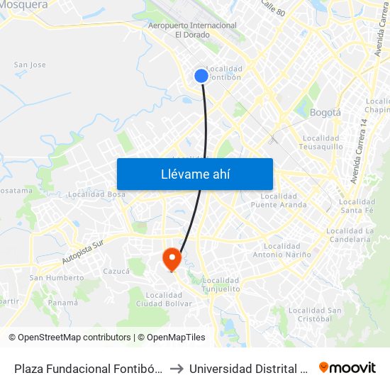 Plaza Fundacional Fontibón (Kr 99 - Cl 18a) (A) to Universidad Distrital Sede Tecnológica map